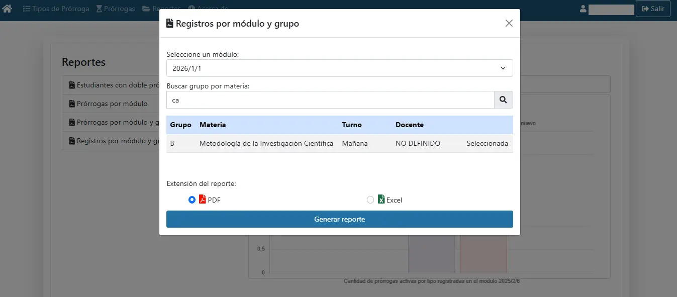 Detalle de reportes de prórrogas